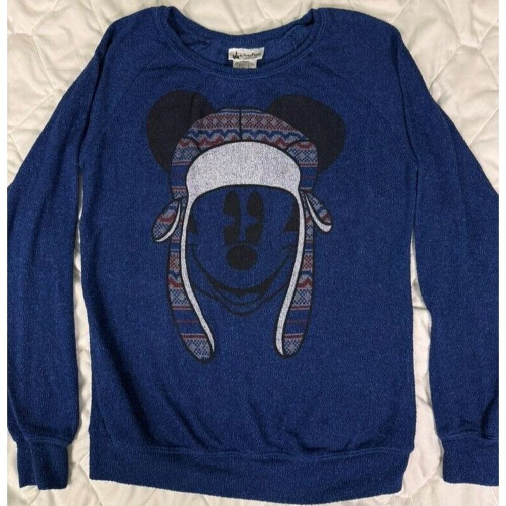 Disney Parks‎ Sweater Women's Medium Blue Mickey Mouse Hat Logo Lightweight Knit
